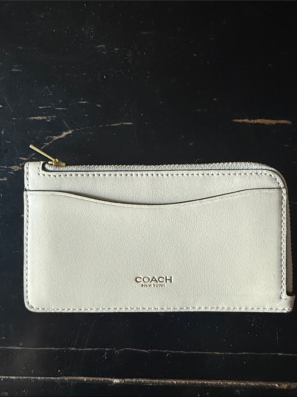Coach Cream Leather Zip Card Case with Gold Hardware